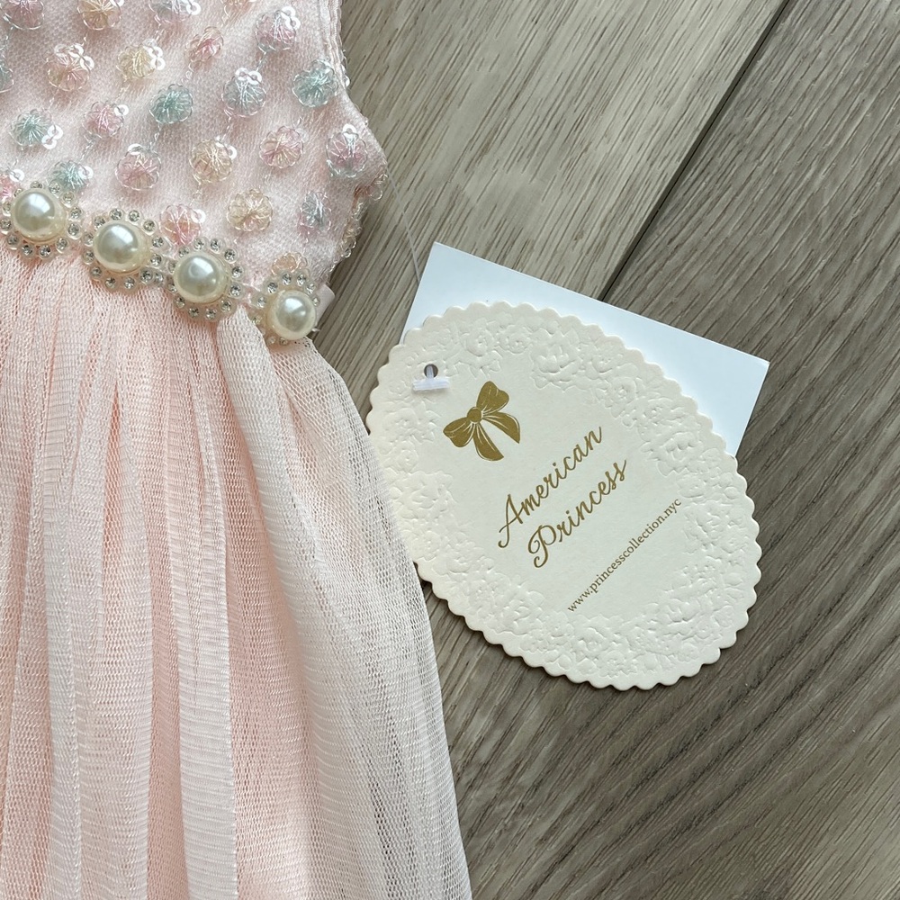 American Princess Dress Sweetheart Neckline Sparkly Pearls Bows 18 mo ✨ - Picture 8 of 8